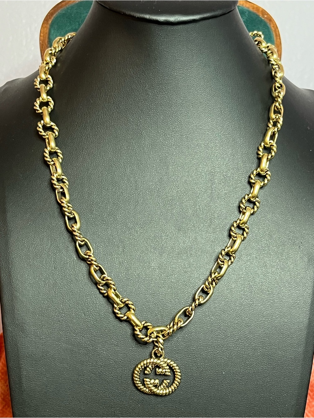 Gold Rope-Link GG Pendant Necklace Designer-Inspired 17”